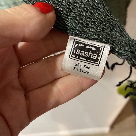 SILK ruched gathered scarf check plaid sage green - Picture 2 of 4